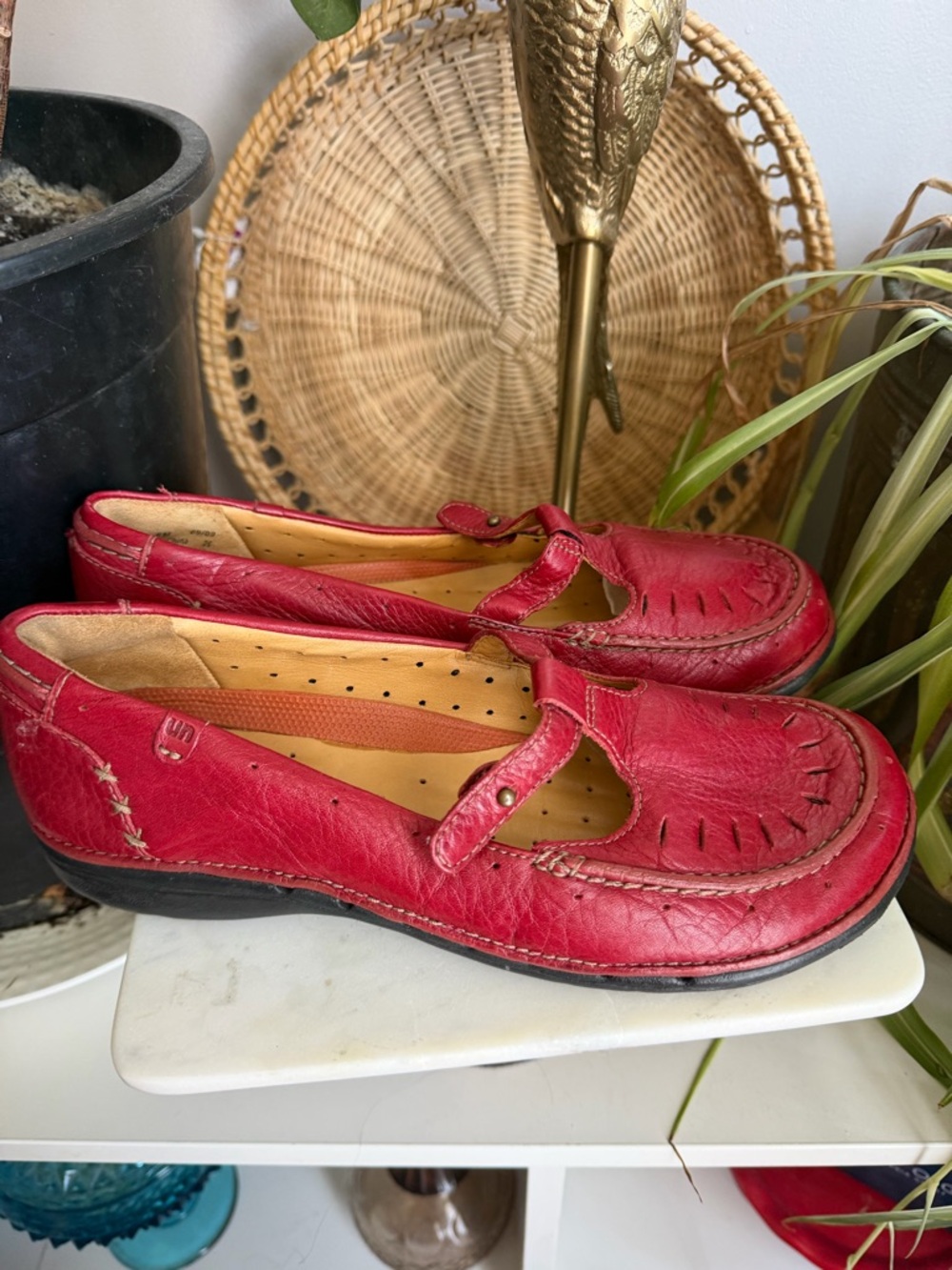 Clarks Red Leather Mary Jane Flats